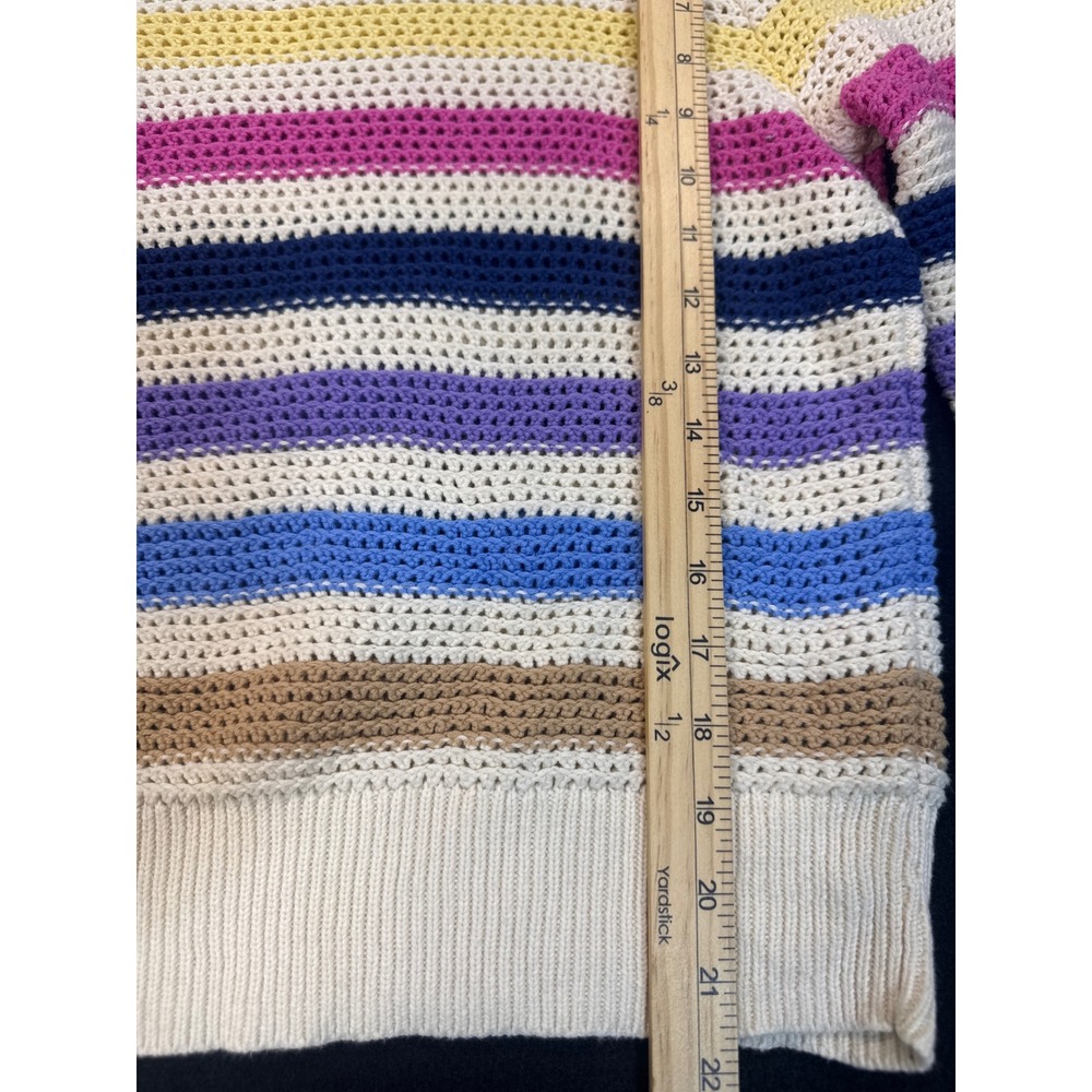 Gap Rainbow Striped Open Knit Crochet Sweater Cream Multi Color Cotton Small - Picture 6 of 7